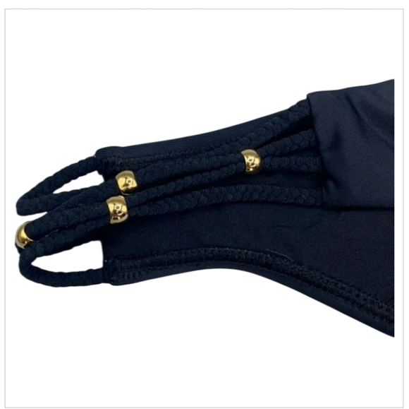 Pilyq Embroidered Bandeau Top & Teeny Bkack Bottom Bikini Swimsuit Set - Picture 13 of 14